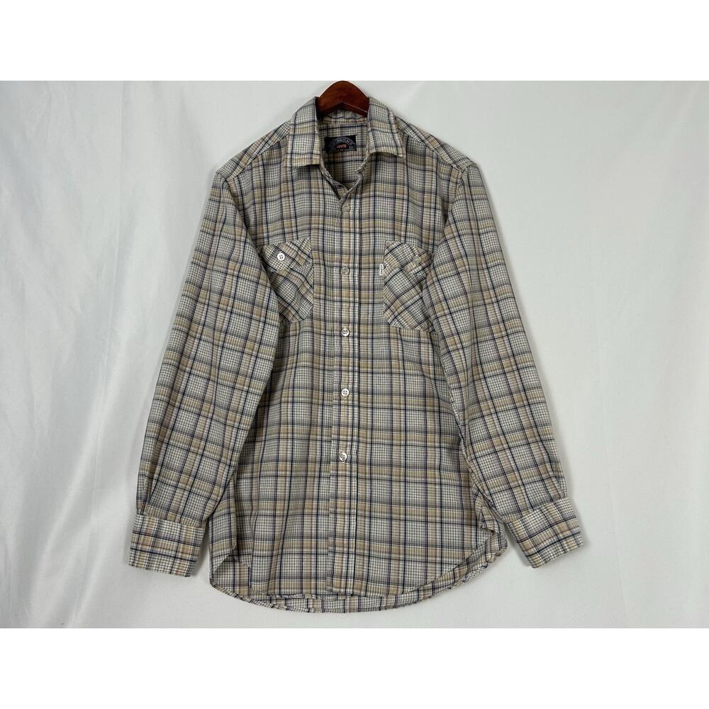VTG Levis Mens Medium Plaid Button Up Long Sleeve Shirt White Tab